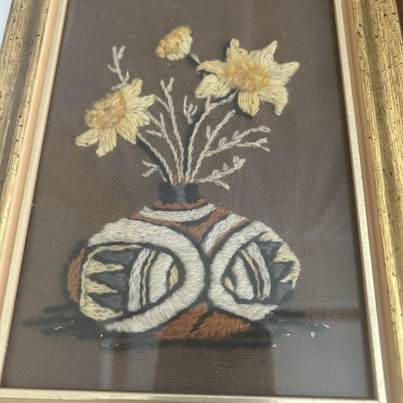 Vtg Crewel Embroidery Native American Southwest Framed Complete Set Of 4 - Picture 5 of 7